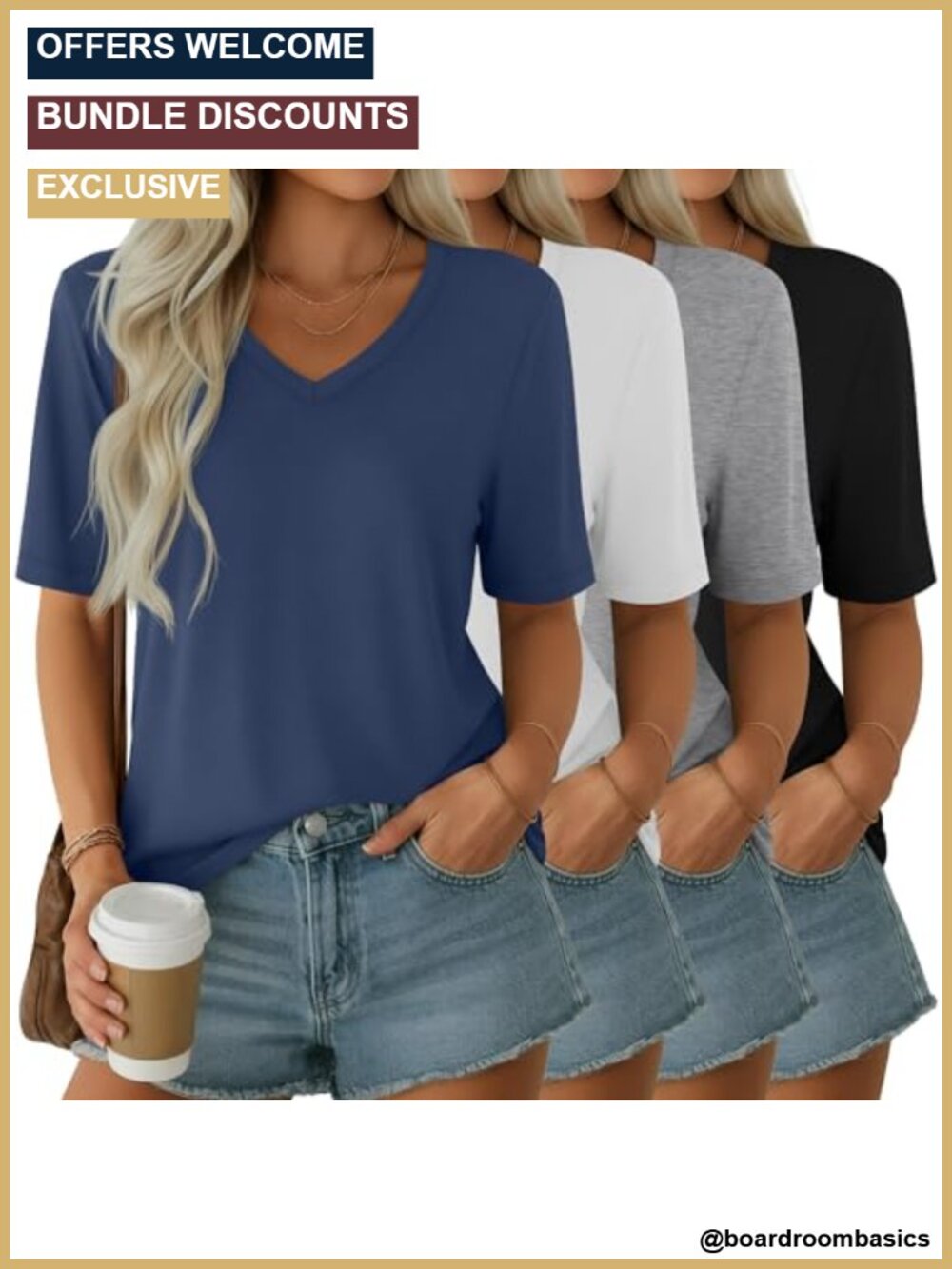 Women's Half Sleeve V Neck Tops 4 Pack Lightweight Relaxed Fit